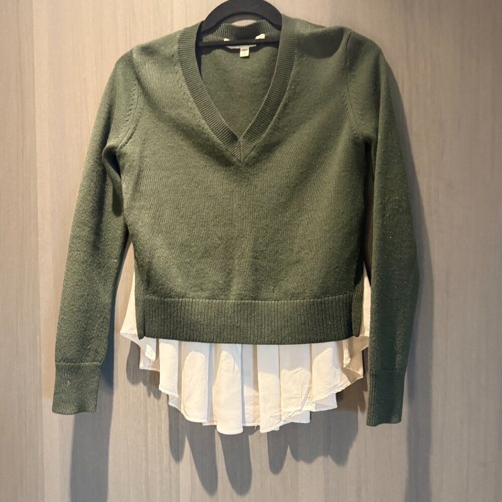 Veronica Beard Concord V-Neck Sweater Mixed Media Green White Size Small - Picture 1 of 2